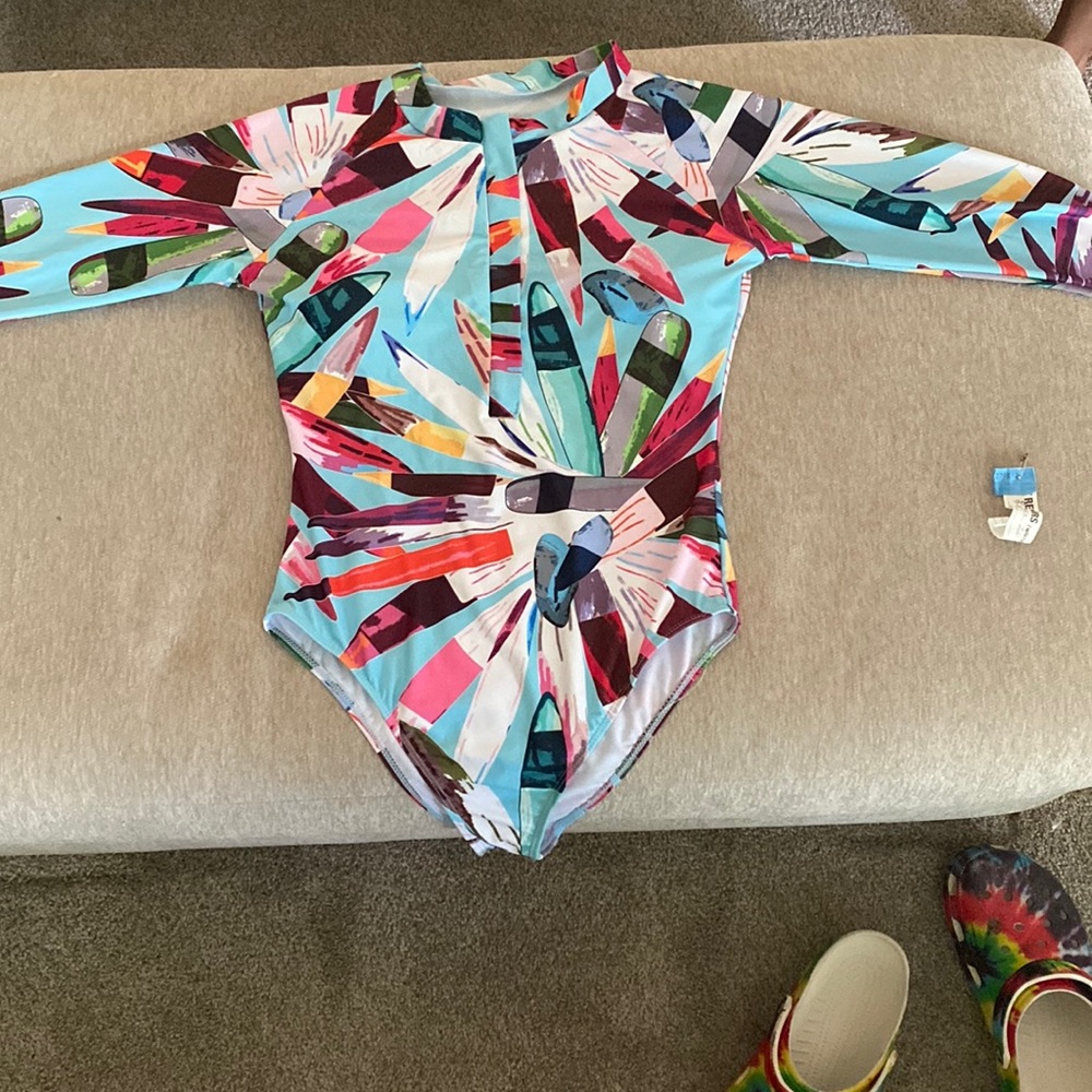 Multi color one piece zipper swimsuit